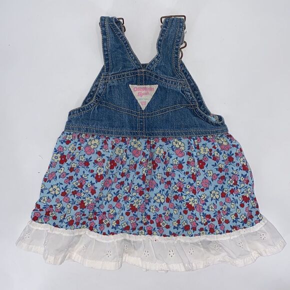 OshKosh B’gosh Denim Overall Dress Floral Print 9 Months Old - Picture 5 of 9